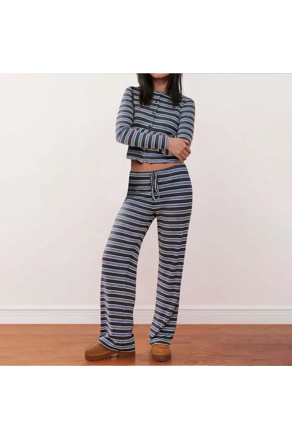 Women's Striped Print Cardigan and Pants Set, Loose Fit and Stretchable, Casual Comfort for Daily Wear