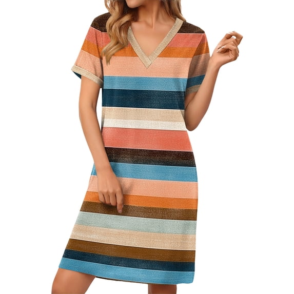Haivin Women's Summer All-Over Print Casual V-Neck Short-Sleeved Dress