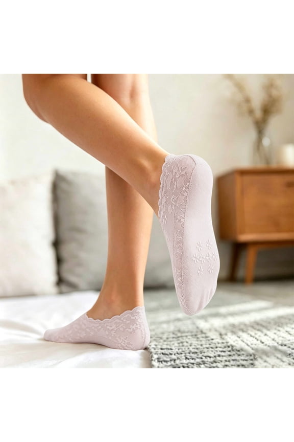 Women's Summer Lace Thin Silicone Anti-Slip Moisture-Wicking Socks, Breathable and Comfortable for Daily Wear and Outdoor Activities