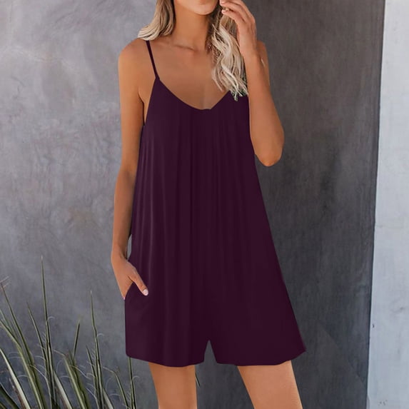 Haivin Women's Summer Strapless Jumpsuit with Pockets, Solid Color One-Piece Romper for Casual Outings and Beach Wear