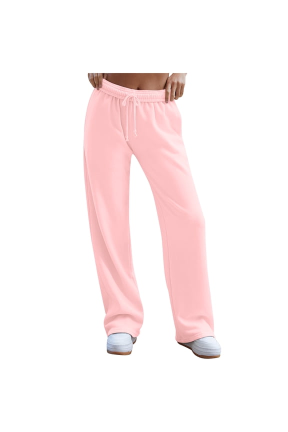 Women's Sweatpants with Turn-Out Pockets, Drawstring Elastic Waist, Cotton Casual Pants for Everyday Wear and Lounge