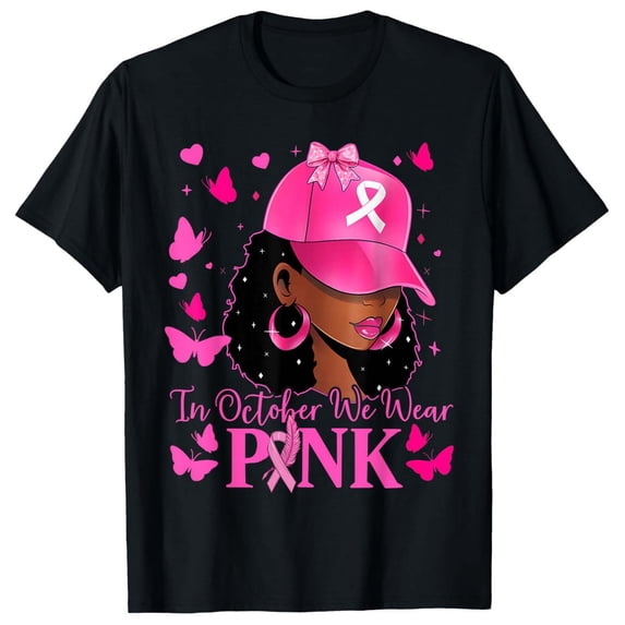 Haivin Women's T-Shirt, Fashion Loose Fit Breast Cancer Awareness Pink Ribbon Print, Cotton Casual Wear for Everyday