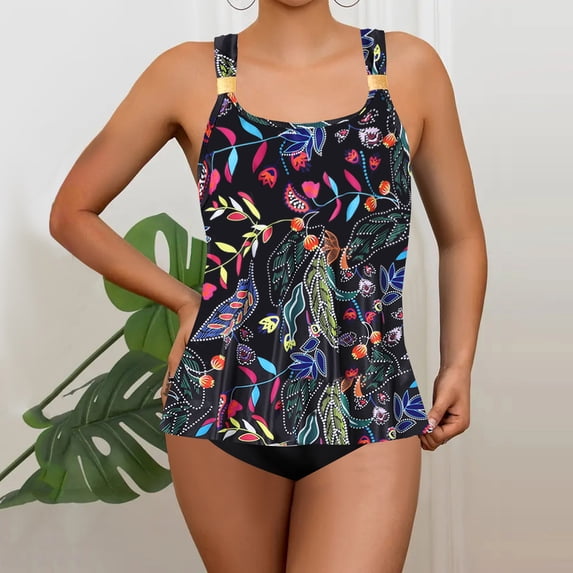 Haivin Women's Tankini Two-Piece Swimsuit Set, Print Design with Wide Straps, for Beach and Swimming