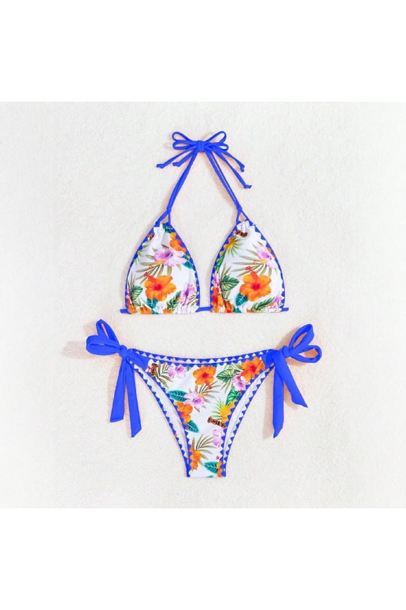 Women's Two-Piece Bikini, Fashion Print with Tie Side, Beach Swimwear for Vacation and Seaside