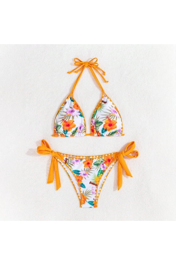 Women's Two-Piece Bikini, Fashion Print with Tie Side, Beach Swimwear for Vacation and Seaside