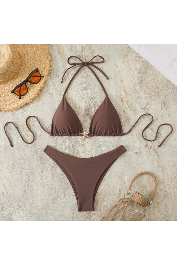 Women's Two-Piece Bikini Set, High-Waisted with Adjustable Drawstring and Push-Up, for Beach and Pool Swimming