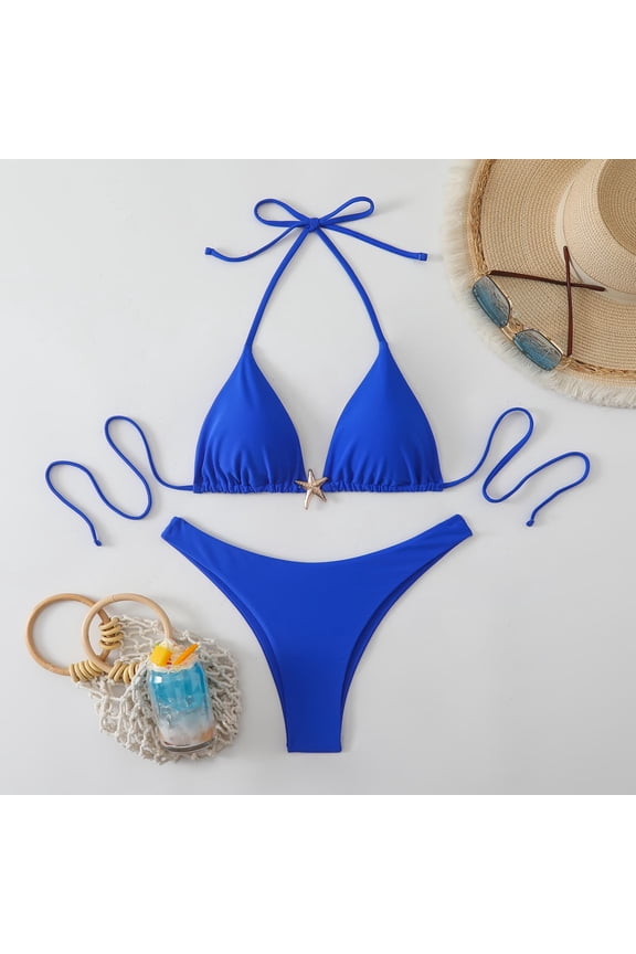 Women's Two-Piece Bikini Set, High-Waisted with Adjustable Drawstring and Push-Up, for Beach and Pool Swimming