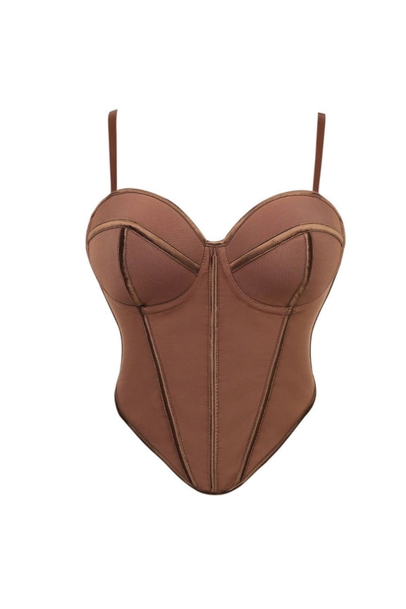 Women's V-Neck Camisole Top, Color-Block Design with Boned Waist Shaping, Fashionable Corset Bustier for Party and Daily Wear
