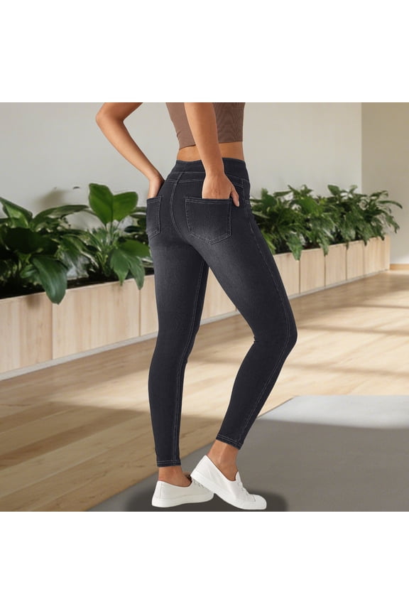 Women's Whiskered High-Waisted Stretch Yoga Jeans