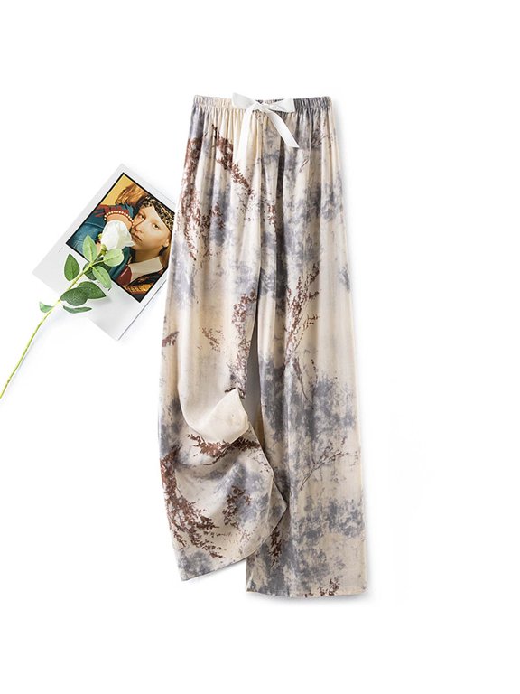 Women's Wide Leg Pants, Lightweight Casual with Printed Design, Summer Cotton Blend Fabric, Ideal for Daily Wear and Fashion Outings