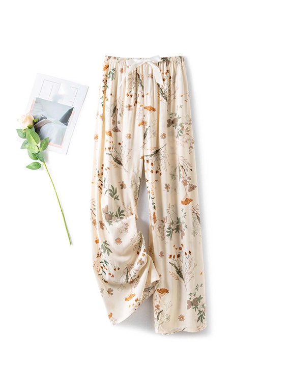 Women's Wide Leg Pants, Lightweight Printed Casual Summer Cotton Blend for Daily Wear and Travel