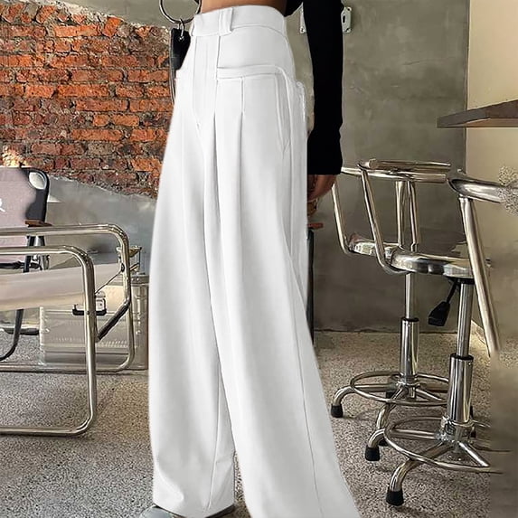 Haivin Women's Wide Leg Pants, Solid Color Retro High Waist with Tie, Draping Fabric for Casual and Everyday Wear