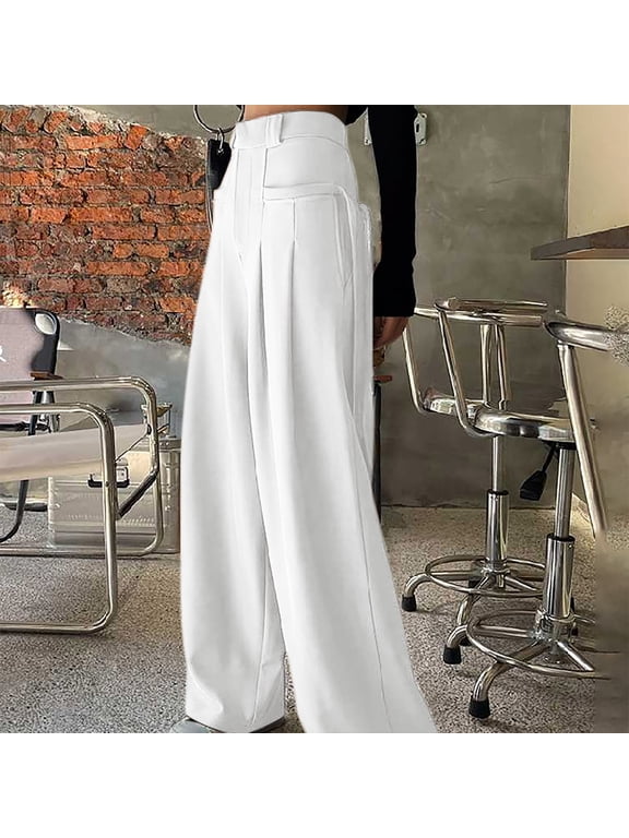 Women's Wide Leg Pants, Solid Color Retro High Waist with Tie, Draping Fabric for Casual and Everyday Wear