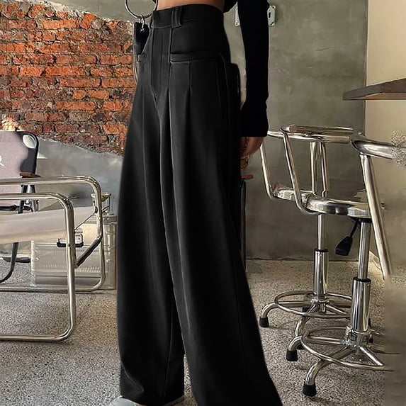 Haivin Women's Wide Leg Pants, Solid Color Retro High Waist with Tie, Draping Fabric for Casual and Everyday Wear