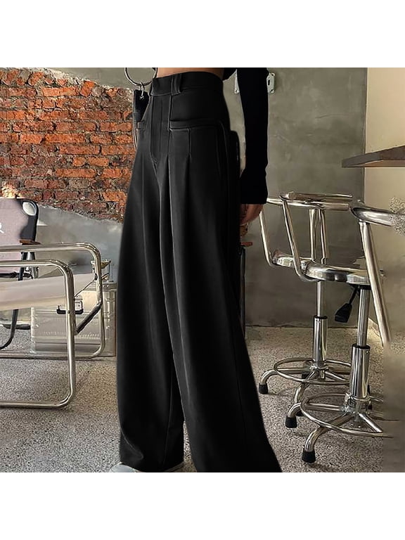 Women's Wide Leg Pants, Solid Color Retro High Waist with Tie, Draping Fabric for Casual and Everyday Wear