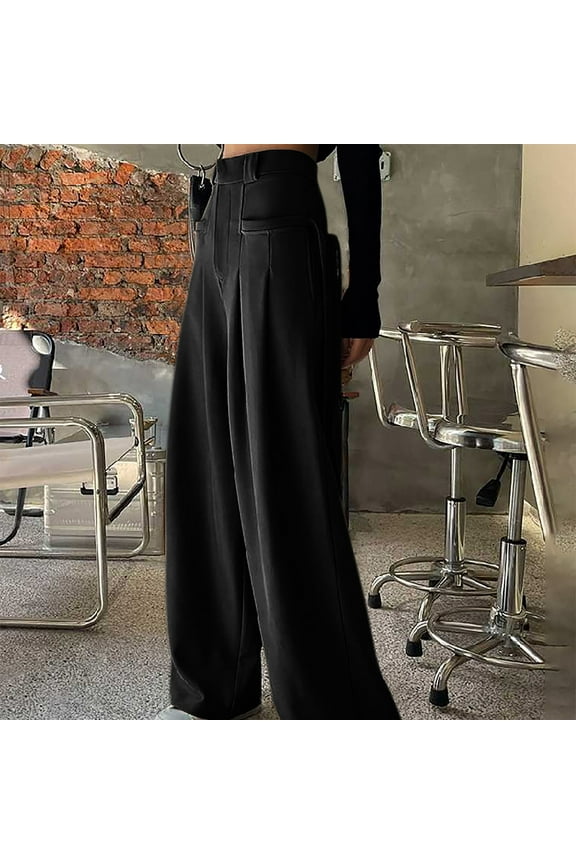 Women's Wide Leg Pants, Solid Color Retro High Waist with Tie, Draping Fabric for Casual and Everyday Wear