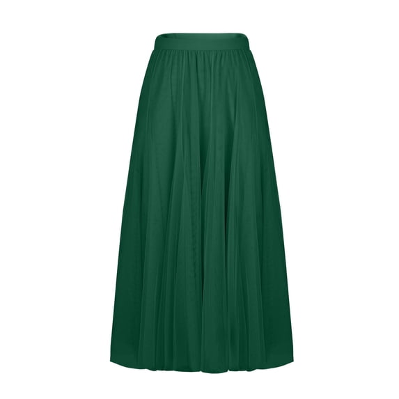 Haivin Women's new high waisted solid color casual yarn skirt pleated skirt A-line large swing skirt long skirt