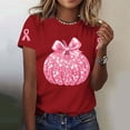 thumbnail image 1 of Haivin Womens Autumn T-Shirt, Shiny Glitter Breast Cancer Awareness Pumpkin Print, Short Sleeve Round Neck Top for Fall Fashion and Casual Wear, 1 of 3