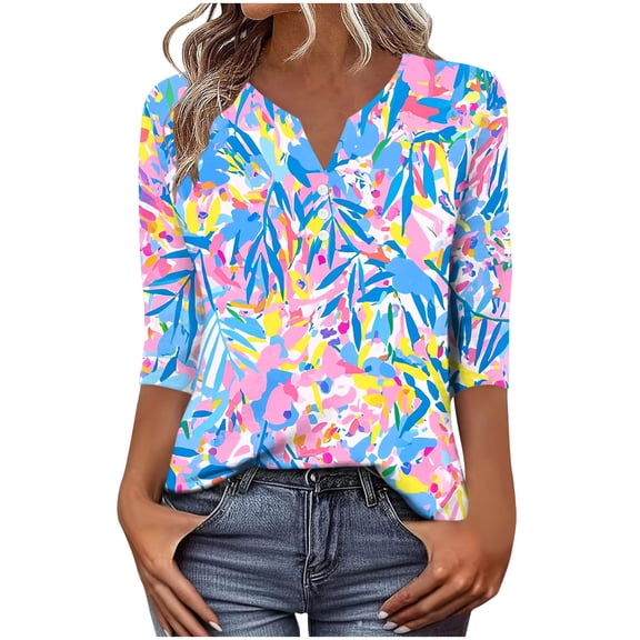 Haivin Womens Blouses Dressy Casual Business Tops 3/4 Sleeve Polyester and Spandex V Neck Work Office Shirts