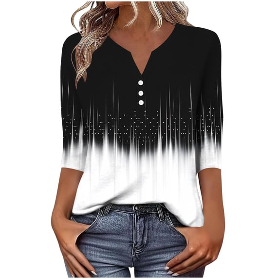 Haivin Womens Blouses Dressy Casual Business Tops 3/4 Sleeve Polyester and Spandex V Neck Work Office Shirts
