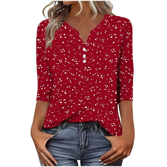 Haivin Womens Blouses Dressy Casual Business Tops 3/4 Sleeve Polyester and Spandex V Neck Work Office Shirts