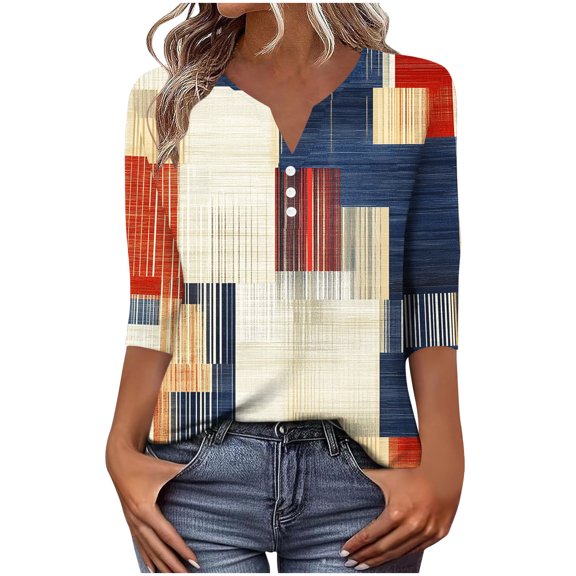 Haivin Womens Blouses Dressy Casual Business Tops 3/4 Sleeve Polyester and Spandex V Neck Work Office Shirts