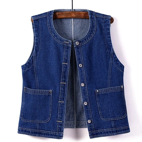 Haivin Womens Denim Vest, Solid Color Button-Down Sleeveless Jacket, Casual Collar Vest for Daily Wear and Outdoor Activities