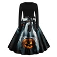 thumbnail image 1 of Haivin Womens Halloween Print Round Neck Long Sleeve Flared Dress, Formal Party Gown for Halloween and Evening Events, 1 of 3