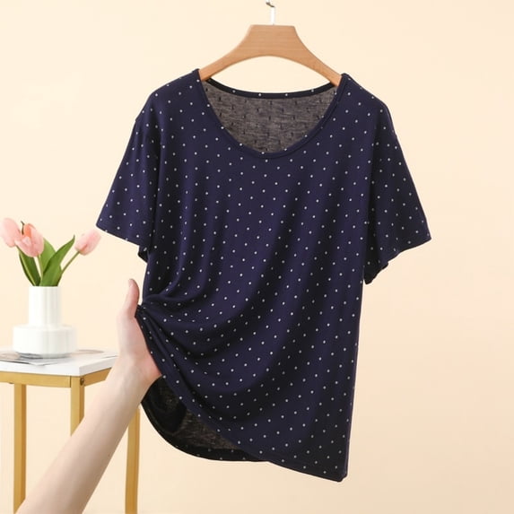 Haivin Womens Polka Dot Shirt T Shirts Loose Fit Crewneck Short Sleeve Tops Summer Casual 2026 Basic Tee