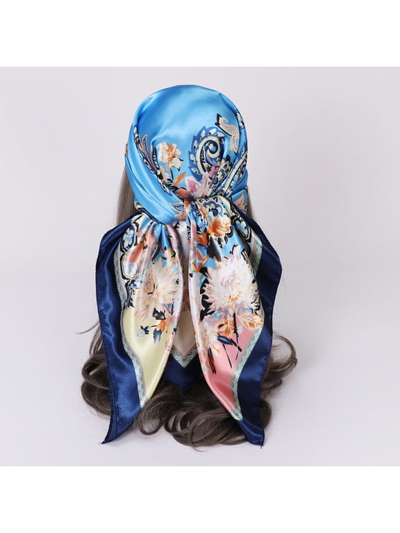 Womens Small Square Silk Scarf Floral Print Head Scarf Bandana Hair Accessory for Women