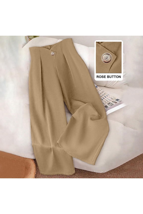 Womens Wide Leg Trousers with Button Detail, Casual Office Pants for Daily Wear and Commuting