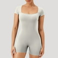 thumbnail image 1 of Haivin Yoga Bodysuit for Women, Solid Color Short Sleeve with Square Neck, for Fitness and Daily Wear, 1 of 7