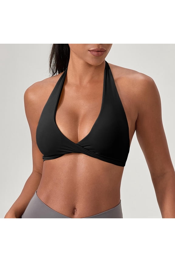 Yoga Bra for Women, Halter Neck Seamless with Removable Padding, Push-Up Shaping with Side Coverage for Exercise and Daily Wear