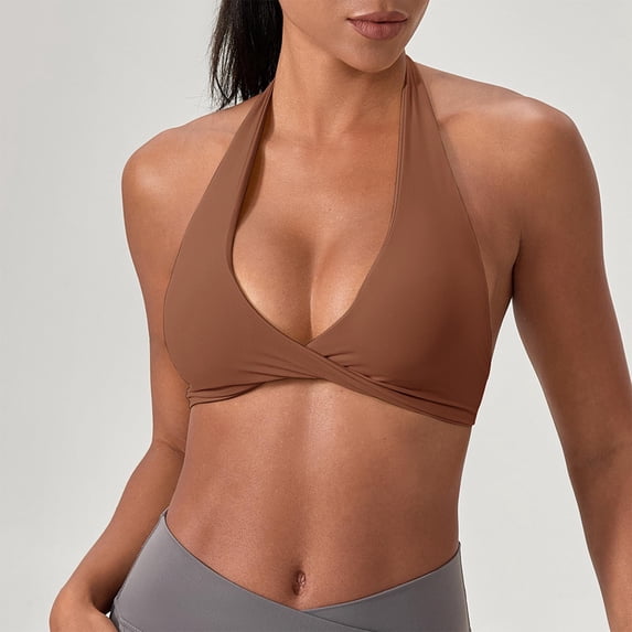 Haivin Yoga Bra for Women, Halter Neck Seamless with Removable Padding, Push-Up Shaping with Side Coverage for Exercise and Daily Wear