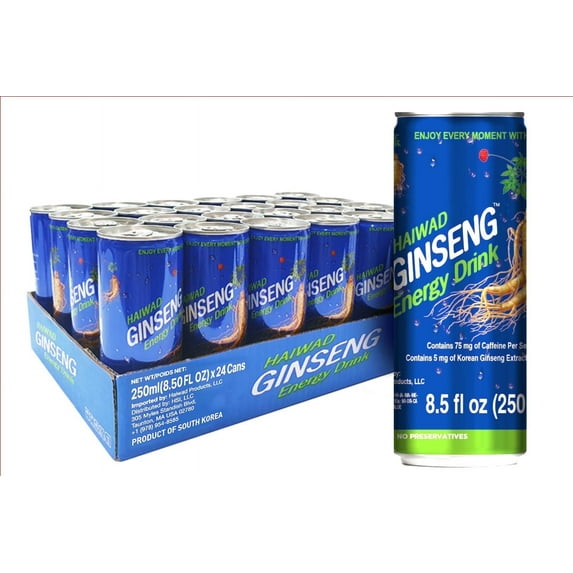 Haiwad Ginseng Energy Drink, Naturally Caffeinated, Mango Pear Fruity Flavor, 24 Cans, 8.5 fl oz
