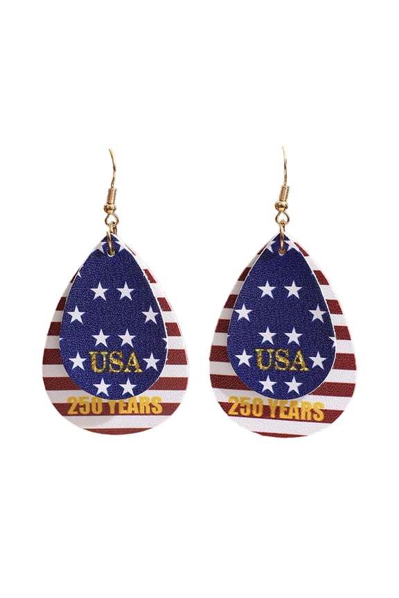 Haixin Hub 250th Anniversary Patriotic Earrings for Women, 4th of July Lightweight Leather Teardrop Dangle, Red White and Blue USA Independence Day Jewelry