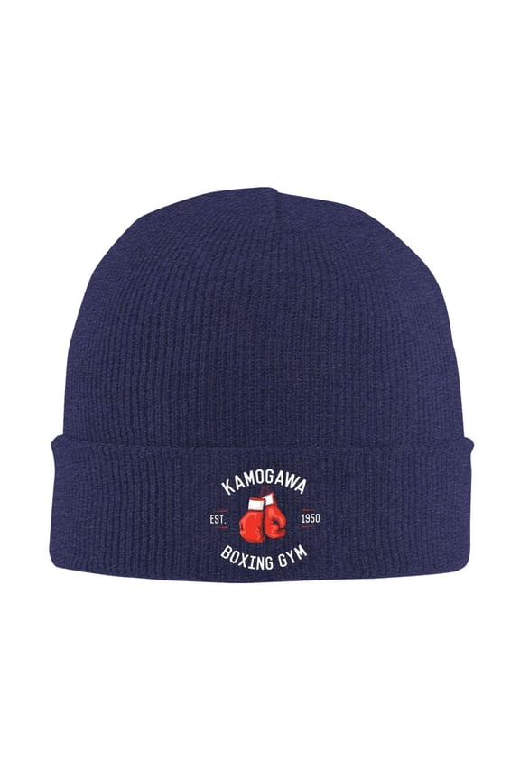 Hajime No Ippo Kamogawa Boxing Gym Beanie Hat Winter Warm Knit Cuffed Cap For Women Men Navy Blue