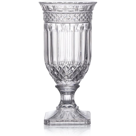 Hajimi 13" Glass Urn Vase,Tall Centerpiece with Ripple Diamond Pattern,Thickened Vase for Home, Wedding Parties