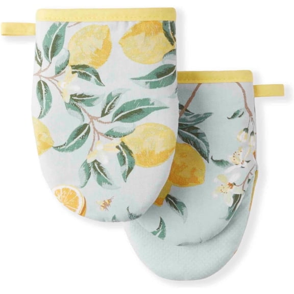 Hajimi Lemon Whimsy Mini Oven Mitt 2-Pack Set, Yellow, 5.5"X8"