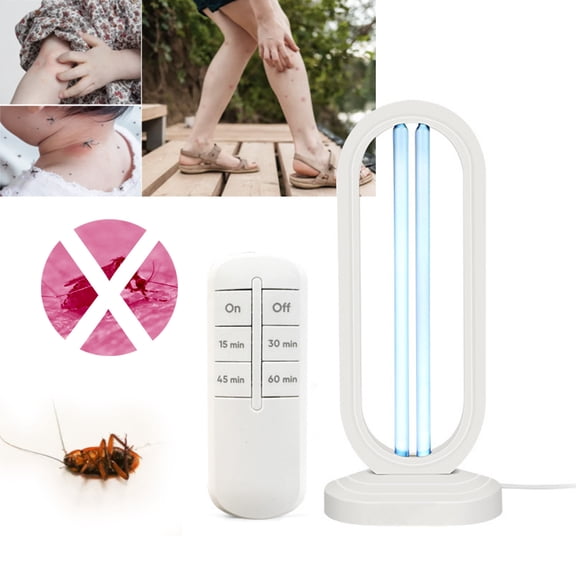 Hajmiiikey UV Lamp w/Remote Control UVC Light Bulb with Base for Basement/Storehouse/Car 3-Gear Timer 15/30/60 Minutes for Home,Kitchen, Baby Room,Office(white 1pc)