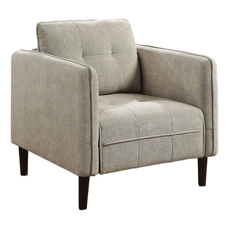 Hak 33 Inch Accent Chair Rounded Arms Biscuit Tufting Wood Legs Taupe