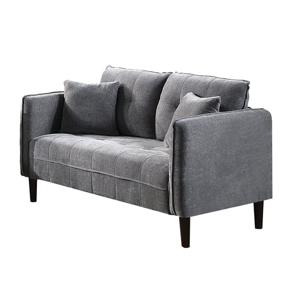 Hak 52 Inch Loveseat Rounded Curved Arms Biscuit Tufting Wood Legs Gray