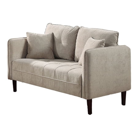 Hak 52 Inch Loveseat Rounded Curved Arms Biscuit Tufting Wood Legs Taupe