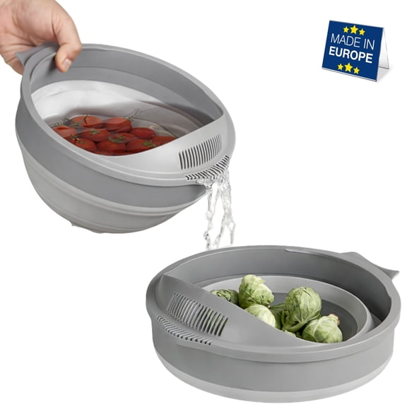 Hakan 3.2L Collapsible Colander & Bowl, 2-in-1 Fruit, Veggie & Pasta Strainer, Gray