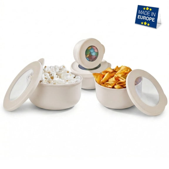 Hakan 4-Pack Food Storage Containers, Stackable Round Bowls, Airtight, BPA-Free, Cream