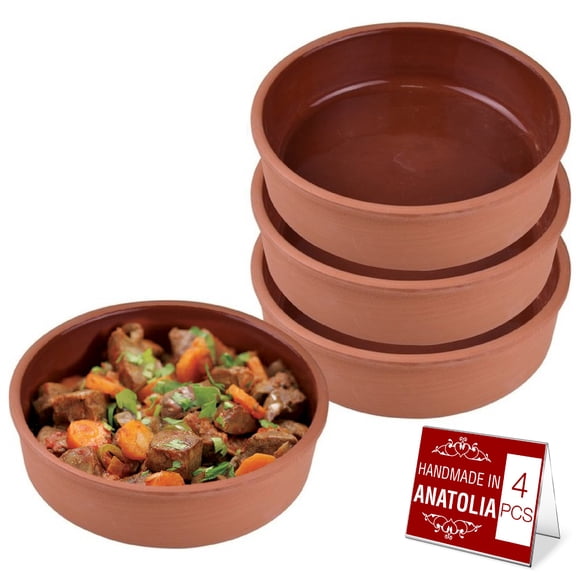 Hakan Athens Clay Bowl Set of 4, Terracotta 5.7-inch Bowls, 14.2 Oz Cooking Clay Bowls in Box