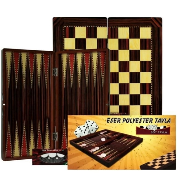 Hakan Backgammon Set 17.3” Wooden Foldable Board with Dice & Checkers Portable Tavla Game 2-Player