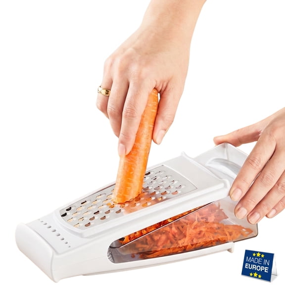 Hakan Cheese Grater with Container Box, Double-Sided Stainless-Steel, 18.5 oz (2.3 Cup) Plastic Storage Container, 8.4