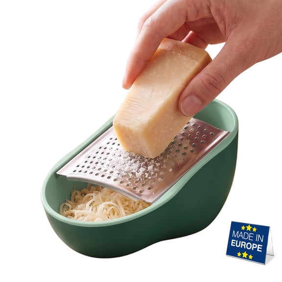 Hakan Cheese Grater with Storage Container, Stainless Steel Food Shredder, Green, 5.7"