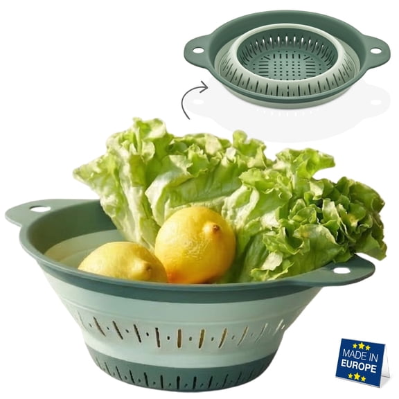 Hakan Collapsible Colander 1.9 Qt Foldable Strainer with Handles for Pasta Veggies Fruit Green